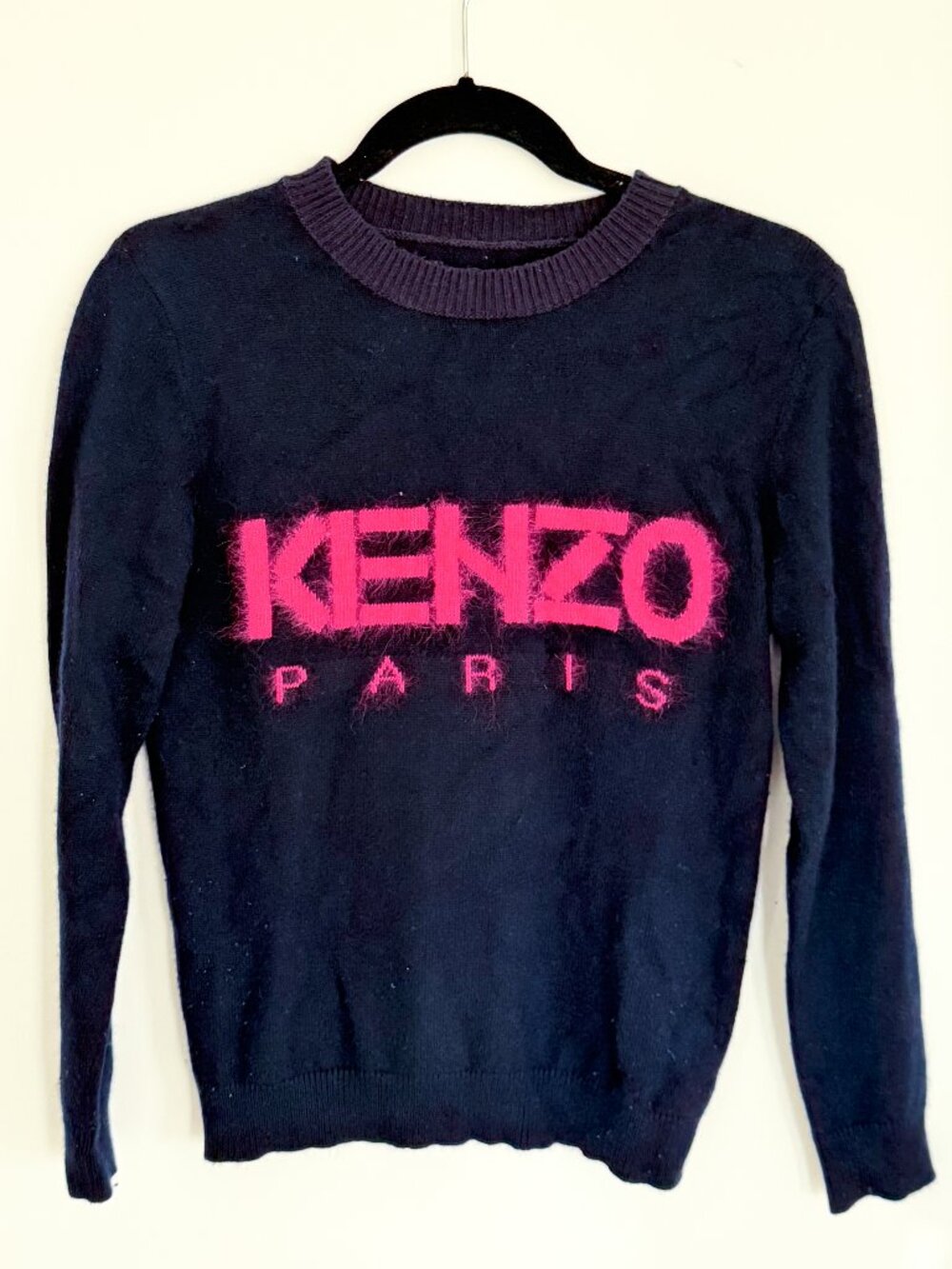 KENZO PARIS Soft Wool Crewneck Sweater Kids L NAVY